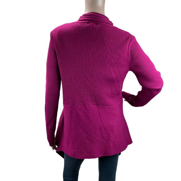 Dressbarn Women's Pink Rib Knit Open Front Draped Cardigan Sweater Size L - Picture 4 of 5